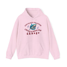Load image into Gallery viewer, Stop Plastic Pollution Shark Hoodie — "Create a Wave for Change" Environmental Gildan 18500 Sweatshirt