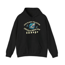 Load image into Gallery viewer, Stop Plastic Pollution Shark Hoodie — "Create a Wave for Change" Environmental Gildan 18500 Sweatshirt