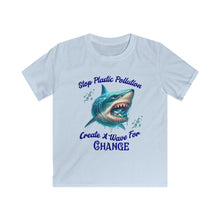 Load image into Gallery viewer, Stop Plastic Pollution, Create a Wave for Change' Ocean Eco Awareness Tee Kids Gildan 64000 Soft Style Tee