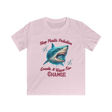 Load image into Gallery viewer, Stop Plastic Pollution, Create a Wave for Change' Ocean Eco Awareness Tee Kids Gildan 64000 Soft Style Tee