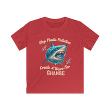 Load image into Gallery viewer, Stop Plastic Pollution, Create a Wave for Change' Ocean Eco Awareness Tee Kids Gildan 64000 Soft Style Tee