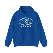 Load image into Gallery viewer, Stop Plastic Pollution Shark Hoodie — "Create a Wave for Change" Environmental Gildan 18500 Sweatshirt