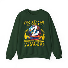 Load image into Gallery viewer, Gen Z "What About Our Future Is That Still Loading? "Gildan Unisex Heavy Blend Crewneck Sweatshirt