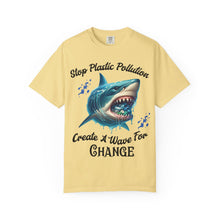 Load image into Gallery viewer, STOP PLASTIC POLLUTION - CREATE A WAVE FOR CHANGE Custom Colors Soft Garment Dyed 1717 Unisex Tee