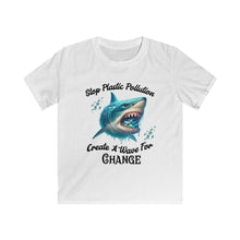 Load image into Gallery viewer, Stop Plastic Pollution, Create a Wave for Change' Ocean Eco Awareness Tee Kids Gildan 64000 Soft Style Tee