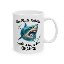 Load image into Gallery viewer, STOP PLASTIC POLLUTION Eco Friendly elegant white ceramic mug (11oz, 15oz)