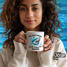 Load image into Gallery viewer, STOP PLASTIC POLLUTION Eco Friendly elegant white ceramic mug (11oz, 15oz)