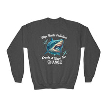 Load image into Gallery viewer, STOP PLASTIC POLLUTION - CREATE A WAVE FOR CHANGE        Eco Friendly  Gildan Youth Crewneck Sweat Shirt
