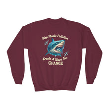 Load image into Gallery viewer, STOP PLASTIC POLLUTION - CREATE A WAVE FOR CHANGE        Eco Friendly  Gildan Youth Crewneck Sweat Shirt
