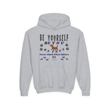 Load image into Gallery viewer, 'Be Yourself, Be True'    Gildan    Heavy Blend Youth Motivational Hooded Sweatshirt
