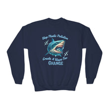 Load image into Gallery viewer, STOP PLASTIC POLLUTION - CREATE A WAVE FOR CHANGE        Eco Friendly  Gildan Youth Crewneck Sweat Shirt
