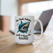 Load image into Gallery viewer, STOP PLASTIC POLLUTION   Eco Friendly elegant white ceramic mug (11oz, 15oz)
