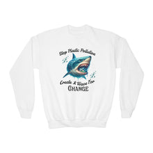 Load image into Gallery viewer, STOP PLASTIC POLLUTION - CREATE A WAVE FOR CHANGE        Eco Friendly  Gildan Youth Crewneck Sweat Shirt
