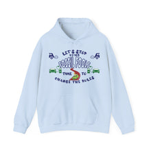 Load image into Gallery viewer, FOSSIL FOOLS Gildan - Unisex Heavy Blend™ Hooded Sweatshirt in light blue with a playful environmental message.
