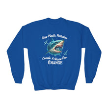 Load image into Gallery viewer, STOP PLASTIC POLLUTION - CREATE A WAVE FOR CHANGE        Eco Friendly  Gildan Youth Crewneck Sweat Shirt
