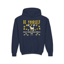 Load image into Gallery viewer, 'Be Yourself, Be True'    Gildan    Heavy Blend Youth Motivational Hooded Sweatshirt
