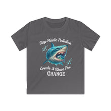 Load image into Gallery viewer, Stop Plastic Pollution, Create a Wave for Change'  Ocean Eco Awareness Tee    Kids Gildan 64000 Soft Style Tee
