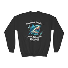 Load image into Gallery viewer, STOP PLASTIC POLLUTION - CREATE A WAVE FOR CHANGE        Eco Friendly  Gildan Youth Crewneck Sweat Shirt
