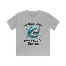 Load image into Gallery viewer, Stop Plastic Pollution, Create a Wave for Change'  Ocean Eco Awareness Tee    Kids Gildan 64000 Soft Style Tee
