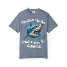 Load image into Gallery viewer, STOP PLASTIC POLLUTION - CREATE A WAVE FOR CHANGE   Custom Colors Soft Garment Dyed 1717 Unisex Tee
