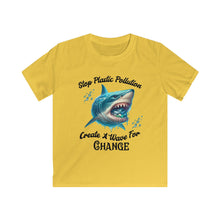 Load image into Gallery viewer, Stop Plastic Pollution, Create a Wave for Change'  Ocean Eco Awareness Tee    Kids Gildan 64000 Soft Style Tee
