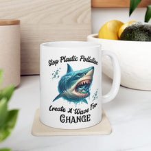 Load image into Gallery viewer, STOP PLASTIC POLLUTION   Eco Friendly elegant white ceramic mug (11oz, 15oz)
