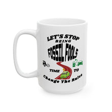 Load image into Gallery viewer, FOSSIL FOOLS  Elegant White Ceramic Mugs    11 and 15 onz.
