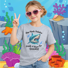 Load image into Gallery viewer, Stop Plastic Pollution, Create a Wave for Change'  Ocean Eco Awareness Tee    Kids Gildan 64000 Soft Style Tee
