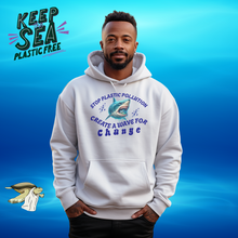 Load image into Gallery viewer, Stop Plastic Pollution Shark Hoodie — "Create a Wave for Change" Environmental Gildan 18500 Sweatshirt
